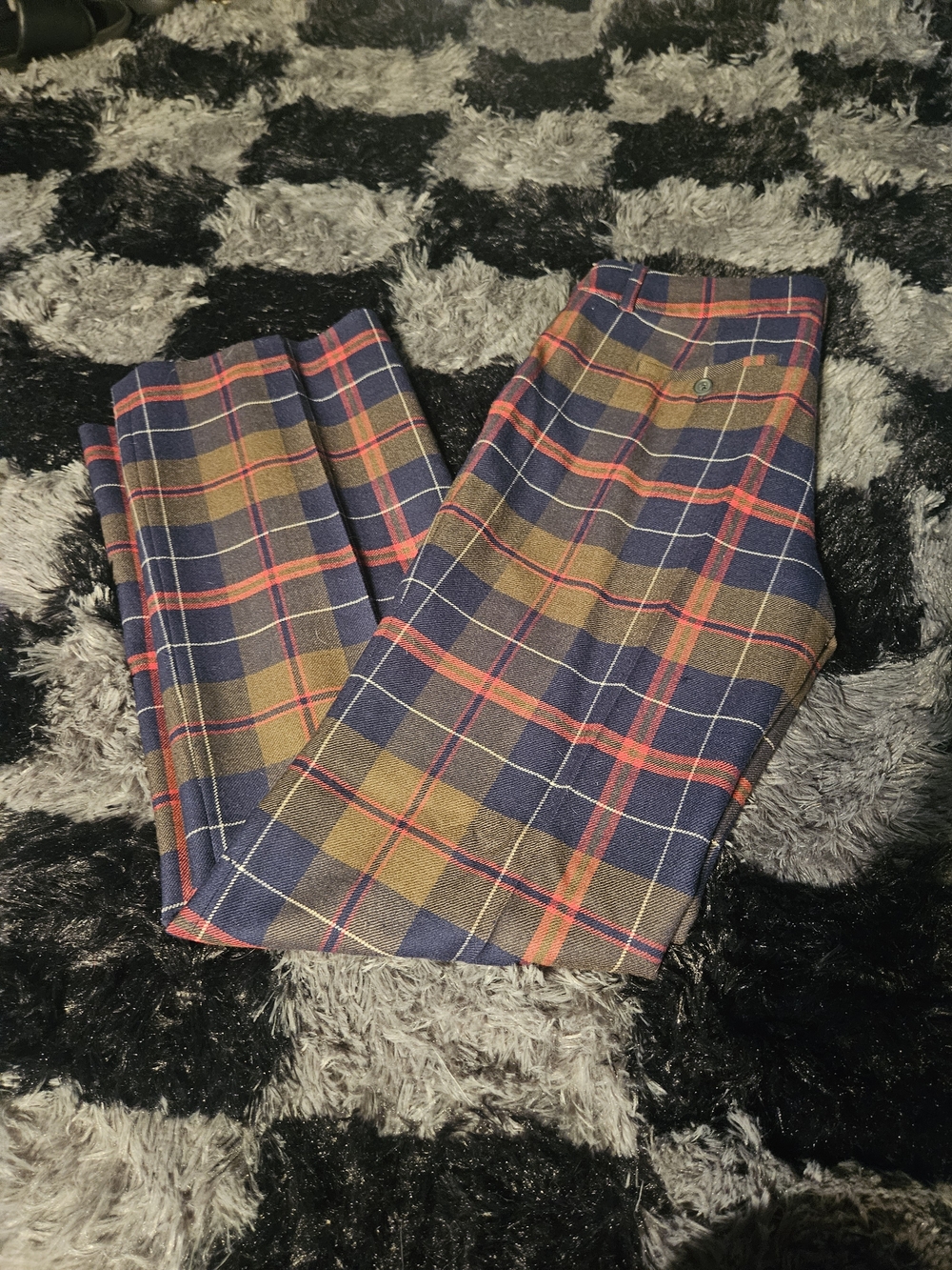 J. Crew Plaid Boot-Cut Pants in Navy, Olive & Red